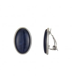 Blauwe getinte ovale oorclips met een zilverkleurige rand