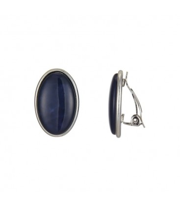Blauwe getinte ovale oorclips met een zilverkleurige rand