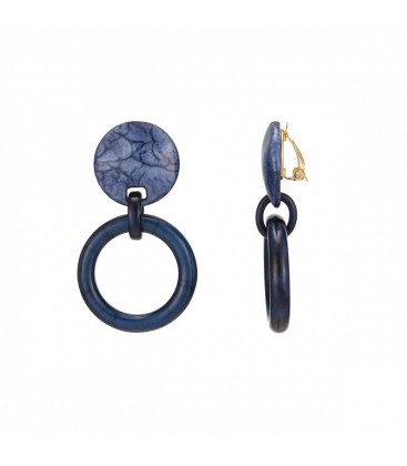 Blauwe oorclips met een cirkel vormige hanger