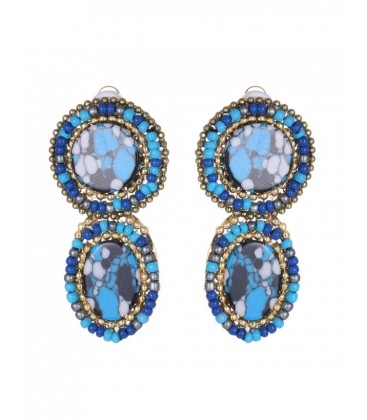 Blauw gekleurde oorclips met kleine kraaltjes