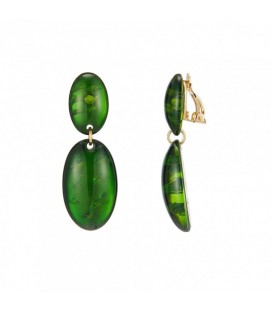 Groene oorclips met hanger van resin