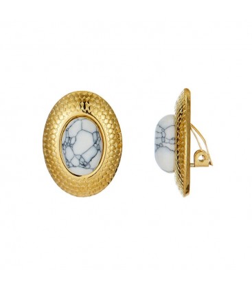 Gouden oorclips met witte steen