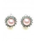 Mooie oorclips met heldere strass steentjes en roze parel