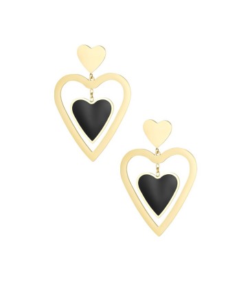 Goudkleurige oorhangers met als bedel een zwart hart