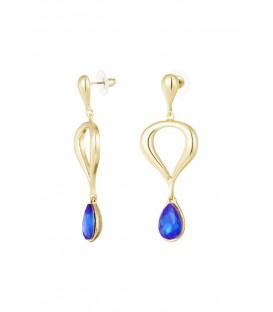 Goudkleurige oorhangers met een blauw glas steentje