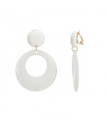 Witte oorclips met een ronde hars hanger