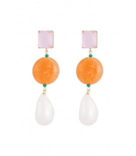 Trendy Oranje Roze Oorhangers met Witte Imitatieparel | Shop Nu