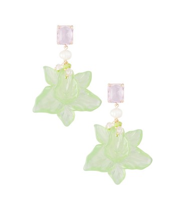 Groen bloemen oorhangers met een roze oor stukje
