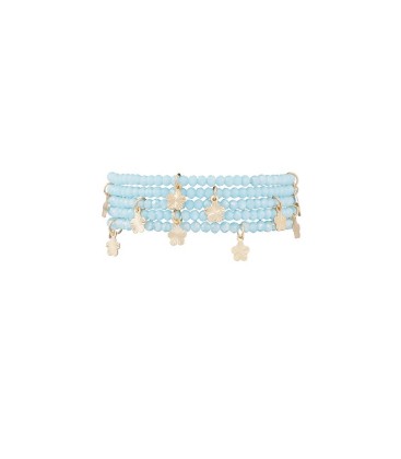 Licht blauwe armband met bloemen bedels en meerdere strengen