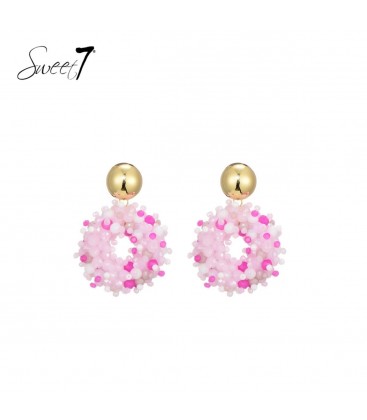 Roze gekleurde glas kralen oorhangers