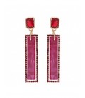 Rood paarse oorclips met print en een strass stenen rand om de hanger