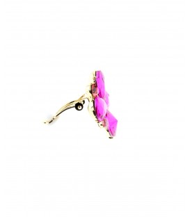 Roze bloemen oorclips met glas steentjes