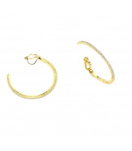 Goudkleurige creool oorclips met heldere strass steentjes