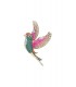 Groen met roze gekleurde broche in de vorm van een vogel gevuld met strass steentjes
