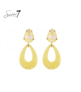 Gele ovale oorhangers met een geel glas steentje