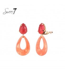 Oranje oorclips met een ovaal glas steentje