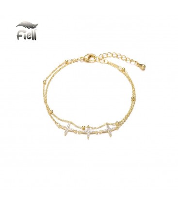 Goudkleurige armband van 2 strengen en zirconia steentjes