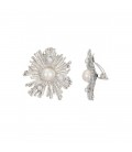 Zilverkleurige oorclips met ingelegd met witte parels