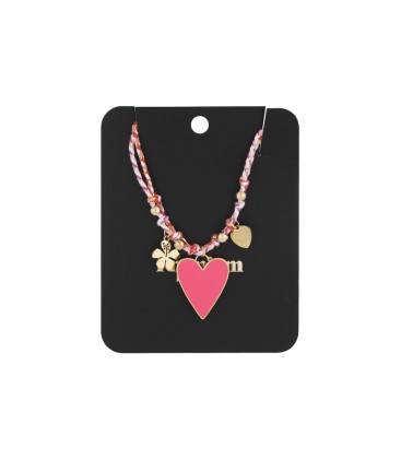 Gekleurde halsketting met een roze hart bedel en goudkleurige accenten