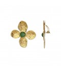Goudkleurige bloemen oorclips met een groen hart