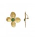 Goudkleurige bloemen oorclips met een groen hart