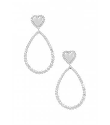 Zilverkleurige ovale oorhangers met een hartje als oorstukje