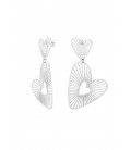 Zilverkleurige oorhangers met een dubbel gestreept hart