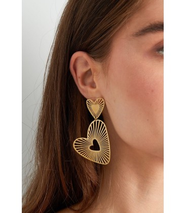 Zilverkleurige oorhangers met een dubbel gestreept hart