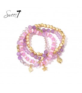 Paars gekleurde armband met goudkleurige bedels