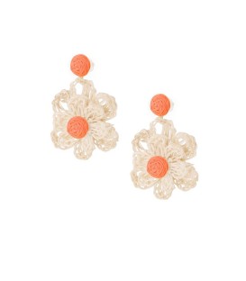 Oranje bloemen oorhangers van raffia