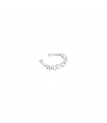 Zilverkleurige earcuff met een rij witte zirkoonsteentjes