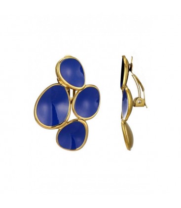 Blauwe oorclips met een goudkleurige rand rondom
