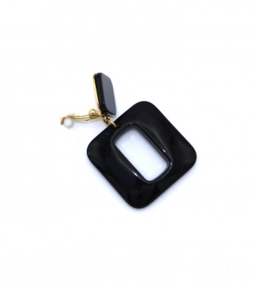 Oorclips zwart met een vierkante hanger en oor stukje