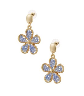Goudkleurige oorhangers met bloemen bedel en blauwe glas kraaltjes
