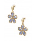 Goudkleurige oorhangers met bloemen bedel en blauwe glas kraaltjes