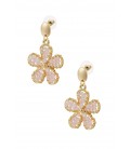 Goudkleurige oorhangers met bloemen bedel en roze glas steentjes