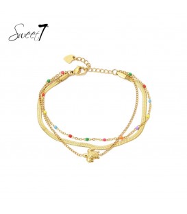 Goudkleurige armband met als bedel een schildpad en gekleurde kraaltjes