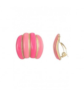 Oorclips in 2 kleuren roze met goudkleurige strepen