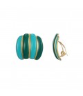 Turquoise met groene oorclips met goudkleurige strepen