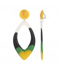 Gekleurde oorclips met een ovale hanger en geel oor stukje