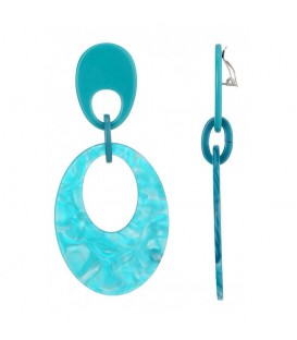 Oorclips met grote turquoise ovale hanger