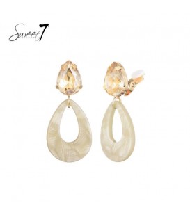 Oorclips champagnekleurige steen en beige hanger