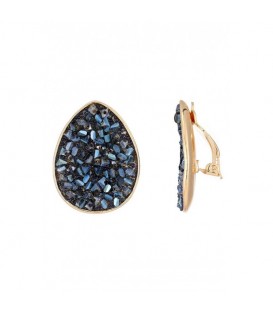 Oorclips blauwe glas steentjes en een goudkleurige omlijsting