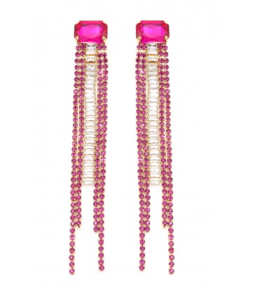 Oorclips roze met strengen van glas steentjes