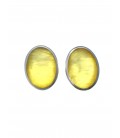 Oorclips met gele ovale steen in zilverkleurige rand