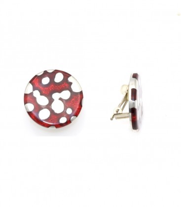 Oorclips rood met zilverkleurige stippen