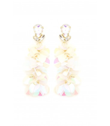 Oorclips wit met iriserende schijfjes en glas steentje