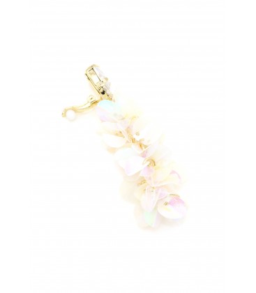 Oorclips wit met iriserende schijfjes en glas steentje