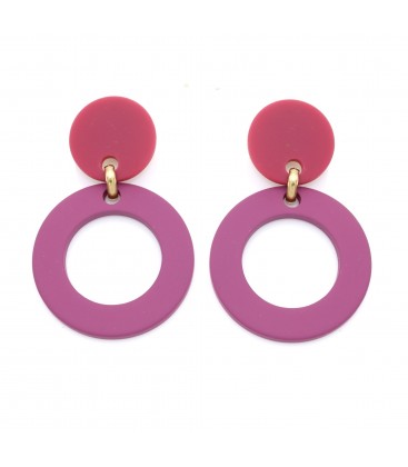 Oorclip paars met ronde open vormen in trendy tinten