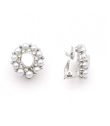 Oorclips wit met imitatieparels en glas steentjes